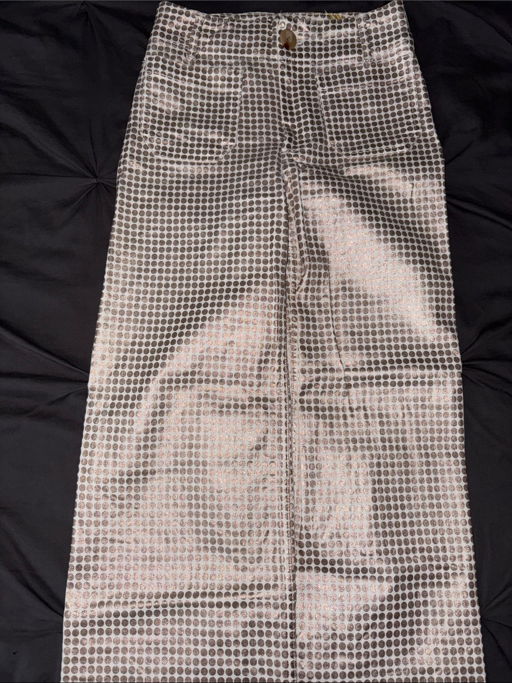Maeve Anthropologie Metallic Dot Gold and Cream Trousers